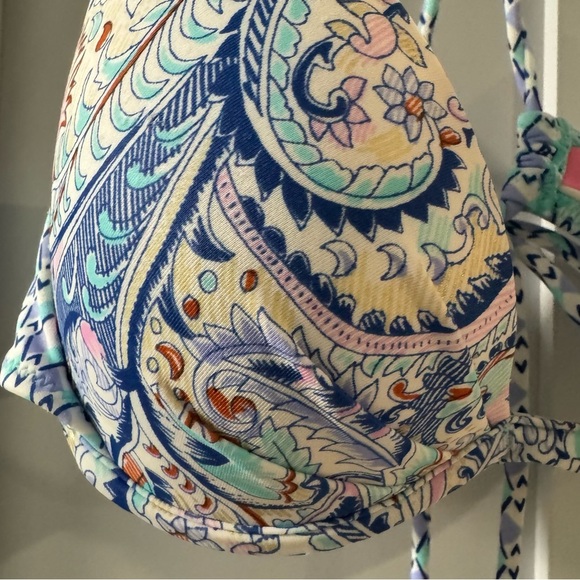 Victoria’s Secret Bikini Top Blue White Aqua Paisley Print with Tassels size 34A - Picture 3 of 7
